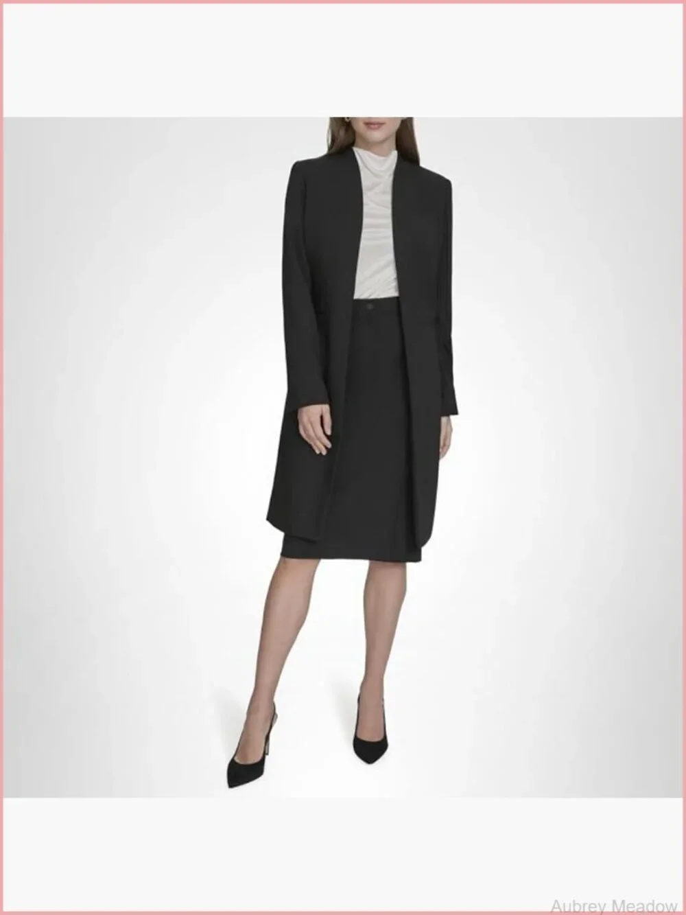 Long Collarless Suiting Topper Jacket with H Hardware